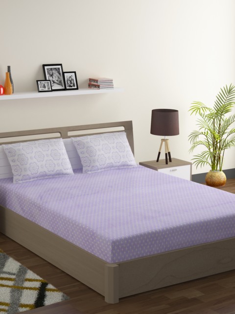 

Swayam Purple & White 210 TC Cotton 1 Double Bedsheet with 2 Pillow Covers