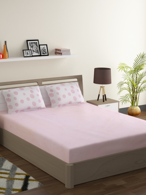 

SWAYAM Pink & White Geometric 200 TC Cotton 1 King Bedsheet with 2 Pillow Covers