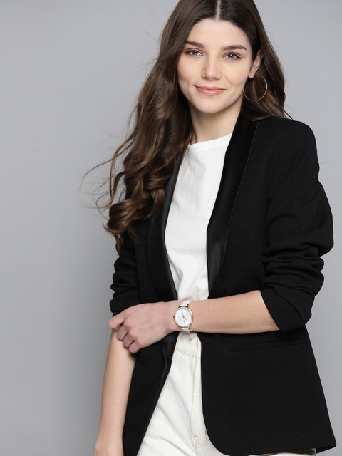

Mast & Harbour Women Black Regular Fit Solid Front Open Smart Casual Blazer