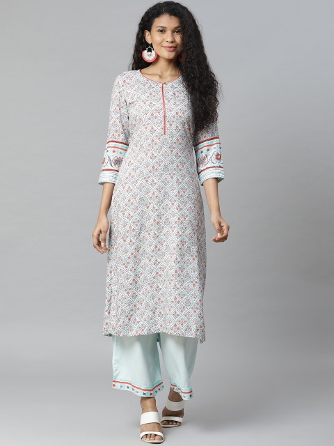 

Rangriti Women Blue & Red Printed Straight Kurta