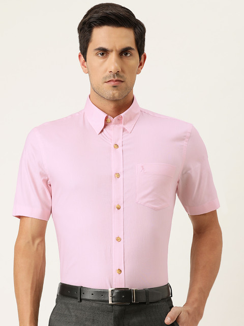 

Burnt Umber Men Pink Solid Pure Cotton Slim Fit Formal Shirt