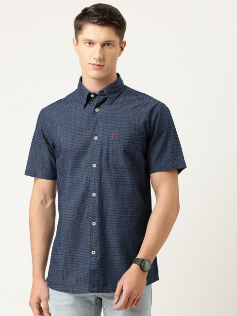 

Burnt Umber Men Navy Blue Slim Fit Printed Casual Shirt