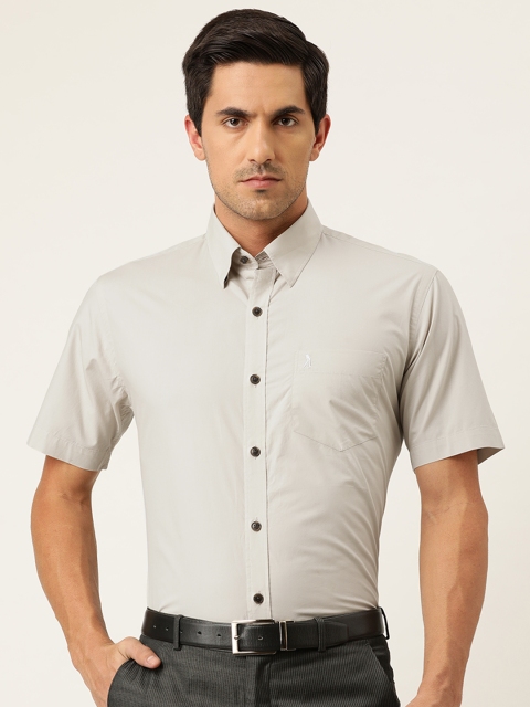 

Burnt Umber Men Grey Solid Regular Fit Pure Cotton Formal Shirt