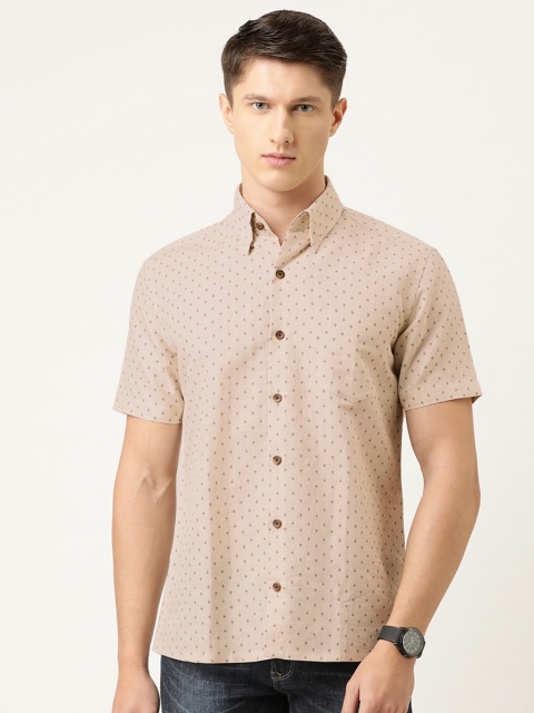 

Burnt Umber Men Beige & Brown Micro Ditsy Print Regular Fit Casual Shirt