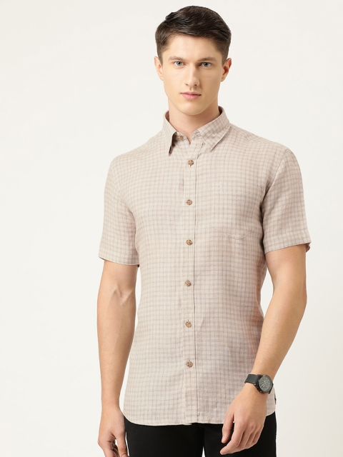 

Burnt Umber Men Beige & Blue Regular Fit Checked Casual Shirt
