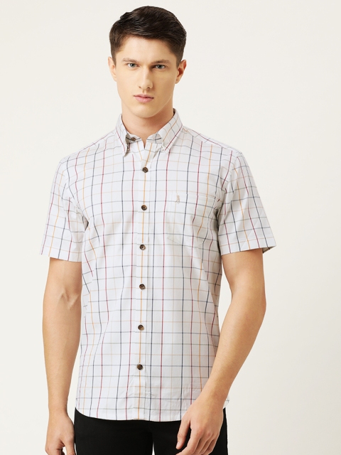 

Burnt Umber Men White & Red Slim Fit Fine Oxford Weave Pure Cotton Checked Casual Shirt