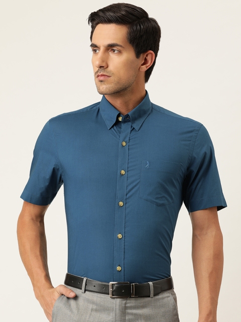 

Burnt Umber Men Blue Slim Fit Solid Pure Cotton Formal Shirt