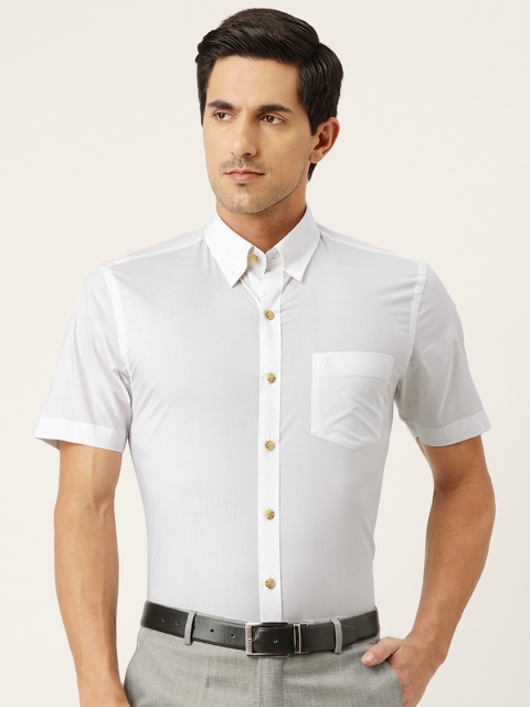 

Burnt Umber Men White Solid Slim Fit Pure Cotton Formal Shirt