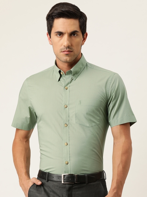 

Burnt Umber Men Green Solid Slim Fit Pure Cotton Formal Shirt