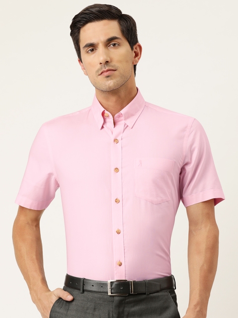 

Burnt Umber Men Pink Solid Slim Fit Pure Cotton Formal Shirt