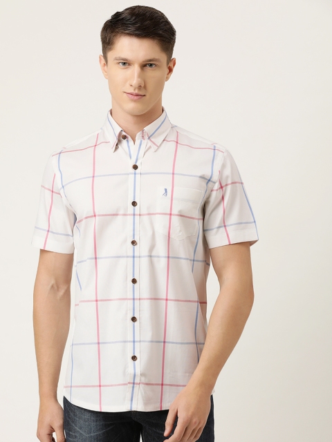 

Burnt Umber Men White & Pink Cotton Slim Fit Checked Casual Shirt
