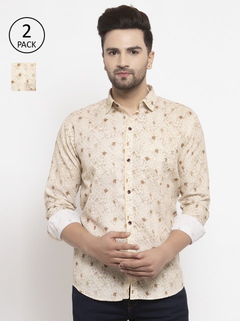 

KLOTTHE Men Pack Of 2 Regular Fit Printed Casual Shirts, Beige