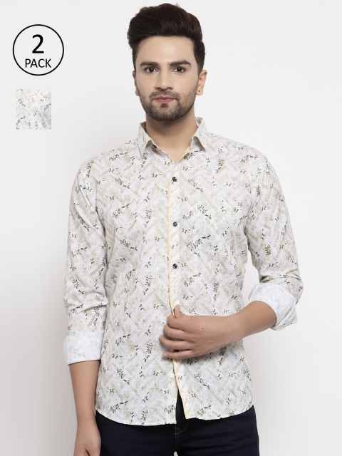 

KLOTTHE Men Off-White & Green Set of 2 Regular Fit Printed Casual Shirt