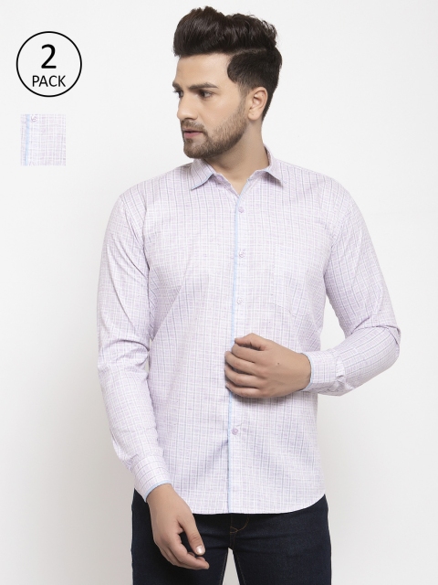 

KLOTTHE Men Pack of 2 Purple & White Regular Fit Checked Casual Shirts