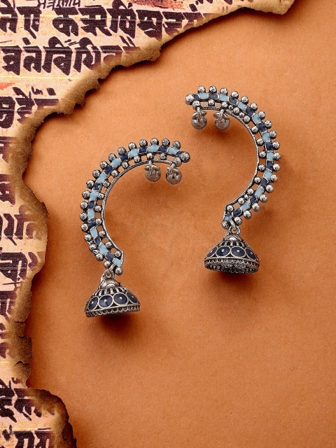 

Rubans Silver-Plated Contemporary Jhumkas