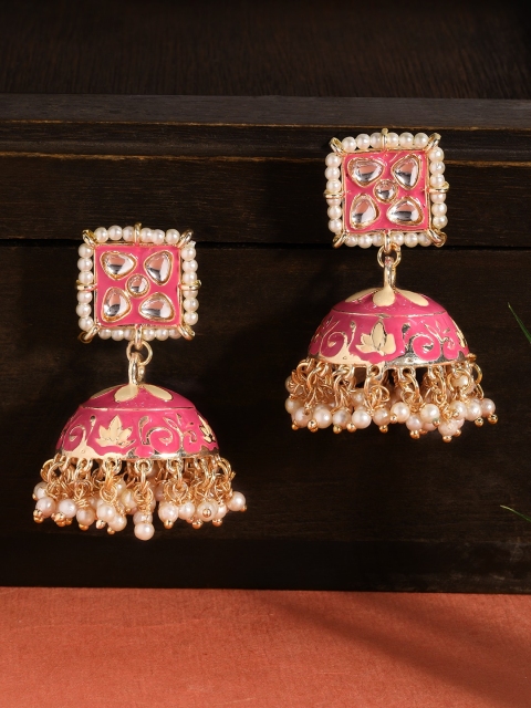 

Rubans Gold-Plated & Pink Dome Shaped Jhumkas