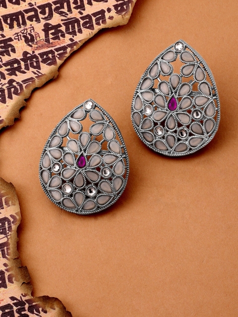 

Rubans Black & Pink Teardrop Shaped Drop Earrings