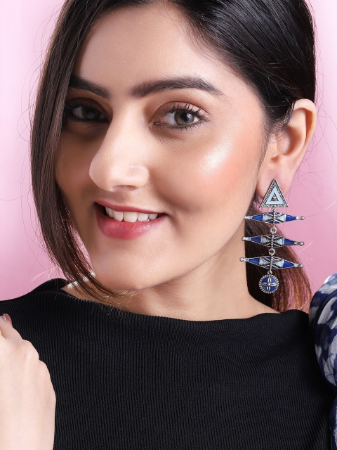 

Rubans Silver-Toned & Turquoise Blue Classic Drop Earrings
