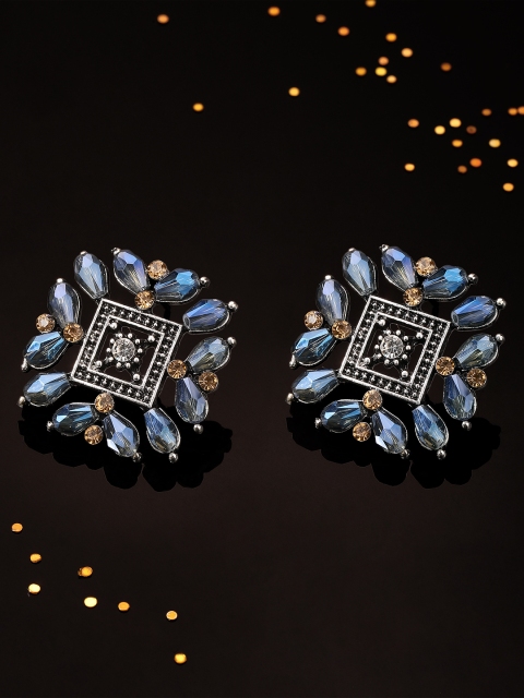 

Rubans Silver-Toned & Blue Square Handcrafted Studs