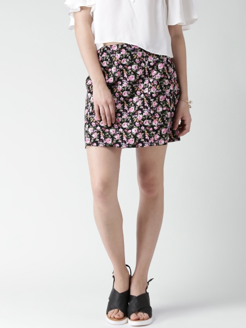 

FOREVER 21 Black Floral Print A-Line Mini Skirt