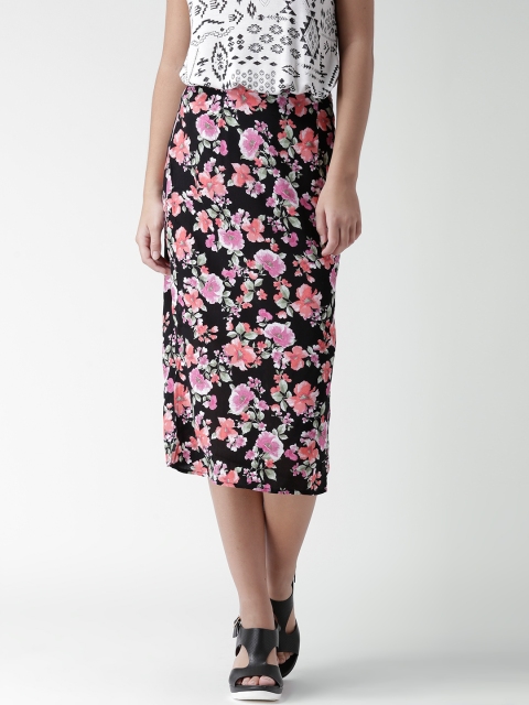 

FOREVER 21 Black Floral Print Midi Skirt