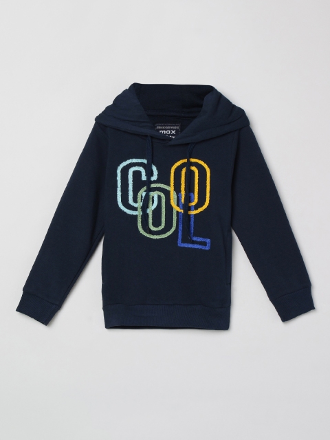 

max Boys Blue Printed Hooded Sweatshirt