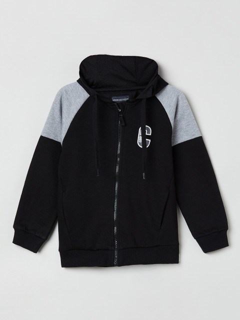

max Boys Black & Grey Colourblocked Hooded Front-Open Sweatshirt