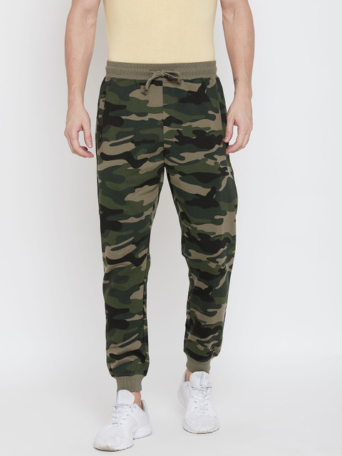 

HARBORNBAY Men Olive Green Camouflage Printed Straight-Fit Joggers