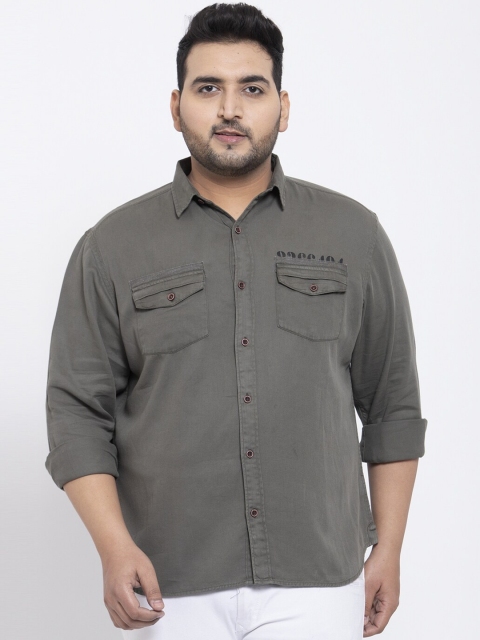 

plusS Men Grey Regular Fit Solid Casual Shirt