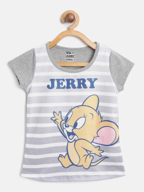 

Eteenz Girls Grey White Ombre Dyed Striped Round Neck Pure Cotton T-shirt