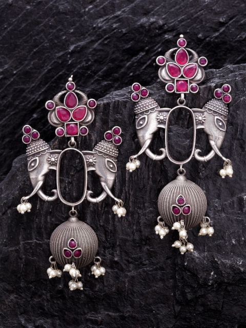 

PANASH Silver-Plated & Pink Contemporary Drop Earrings