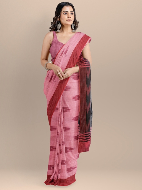 

BharatSthali Pink Pure Cotton Woven Design Pochampally Saree