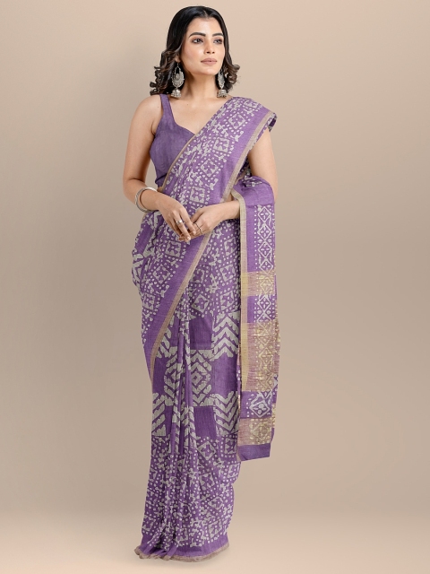 

BharatSthali Purple & Brown Silk Cotton Printed Venkatgiri Saree