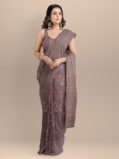 

BharatSthali Taupe Printed Bagh Saree