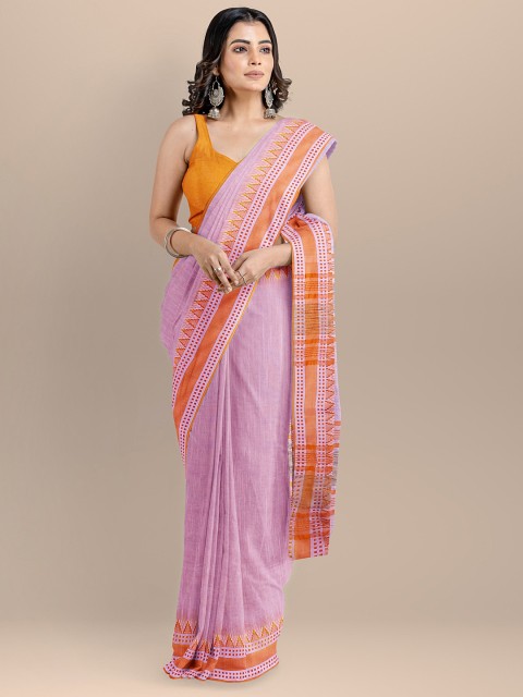 

BharatSthali Pink Solid Maheshwari Saree