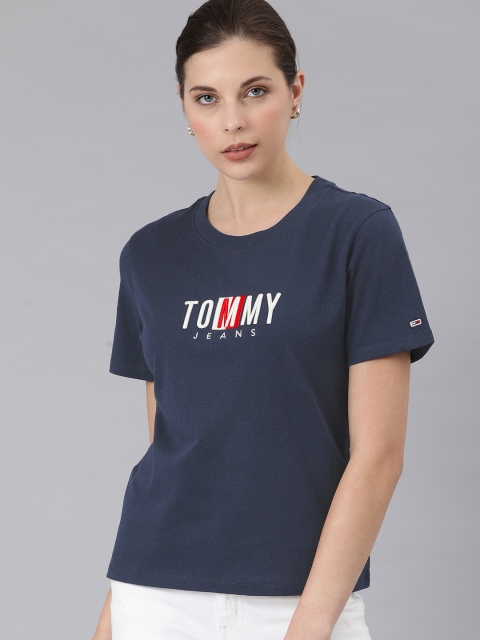 

Tommy Hilfiger Women Navy Blue Printed Organic Cotton Round Neck T-shirt