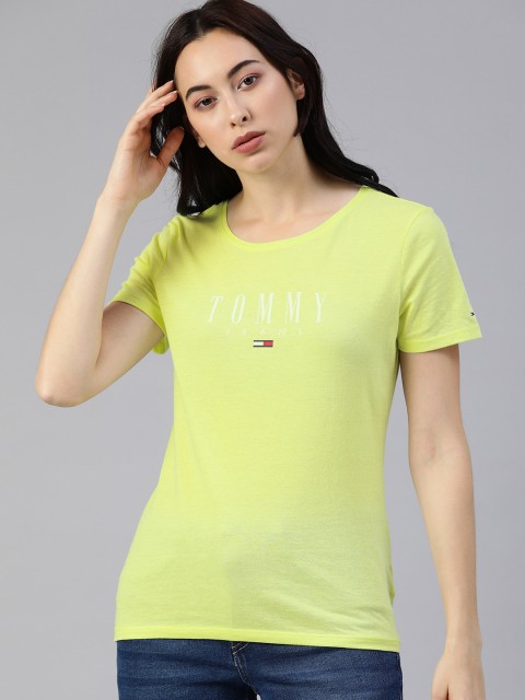 

Tommy Hilfiger Women Lime Yellow Printed Round Neck T-shirt