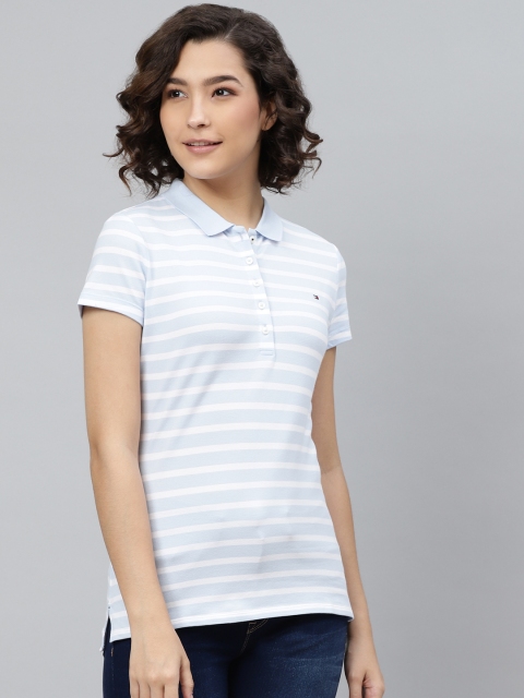 

Tommy Hilfiger Women Blue & White Striped Polo Collar T-shirt