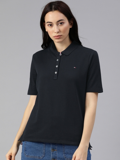 

Tommy Hilfiger Women Navy Blue Solid Polo Collar T-shirt