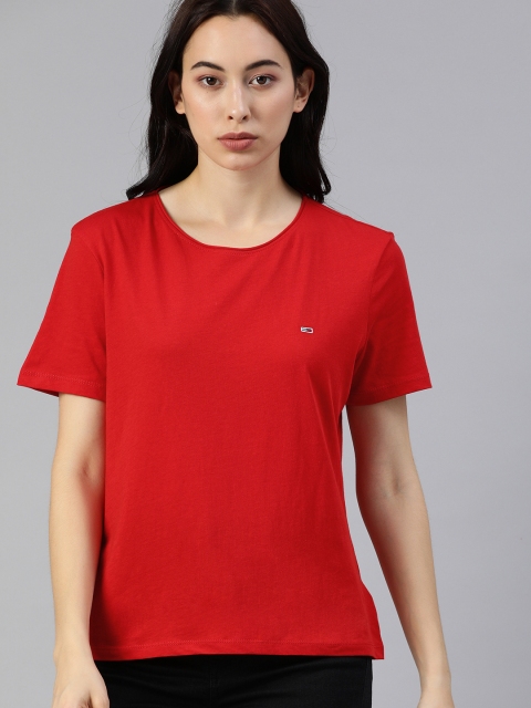 

Tommy Hilfiger Women Red Solid Pure Cotton Round Neck T-shirt