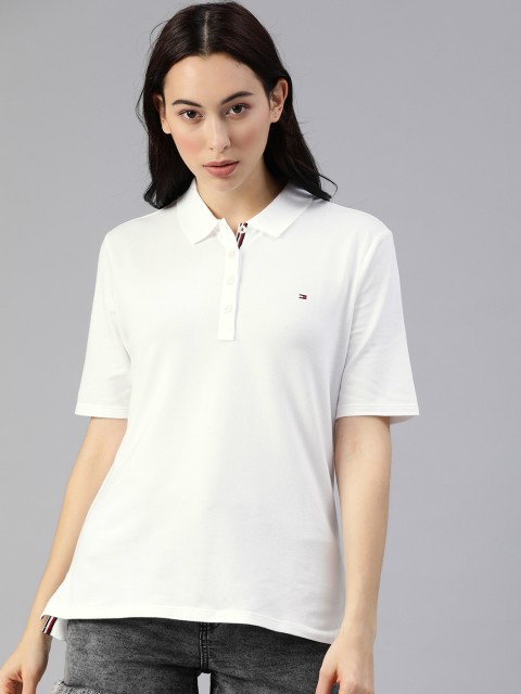 

Tommy Hilfiger Women White Solid Polo Collar T-shirt