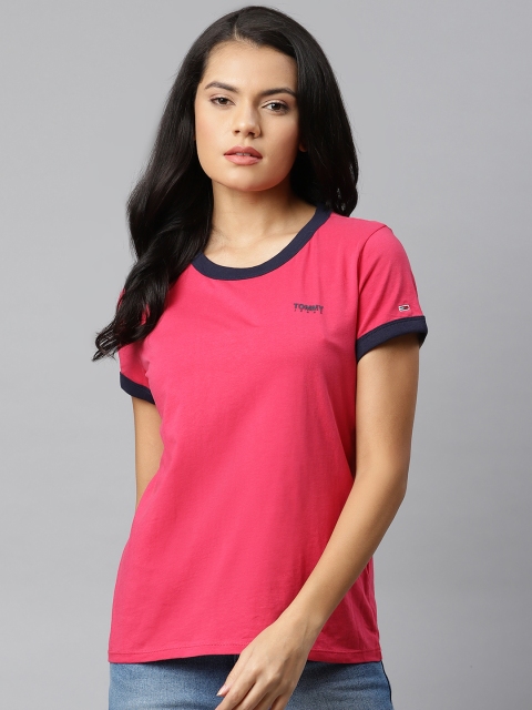 

Tommy Hilfiger Women Pink Solid Pure Cotton Round Neck T-shirt