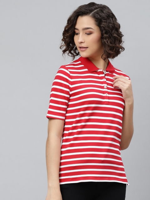 

Tommy Hilfiger Women Red & White Striped Polo Collar T-shirt