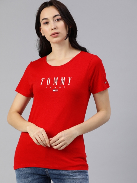 

Tommy Hilfiger Women Red Printed Round Neck T-shirt