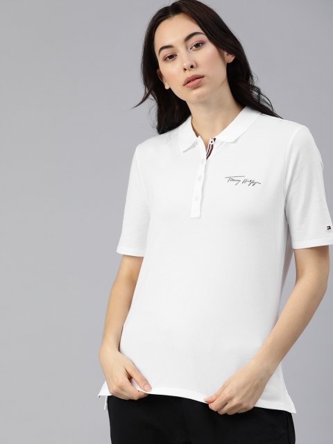 

Tommy Hilfiger Women White Solid Polo Collar T-shirt
