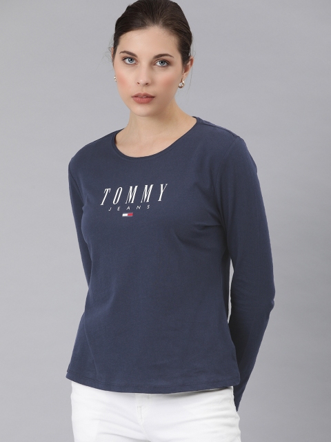 

Tommy Hilfiger Women Navy Blue Slim Fit Printed Organic Cotton Round Neck T-shirt