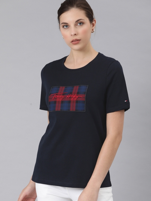 

Tommy Hilfiger Women Navy Blue Embroidered Round Neck T-shirt