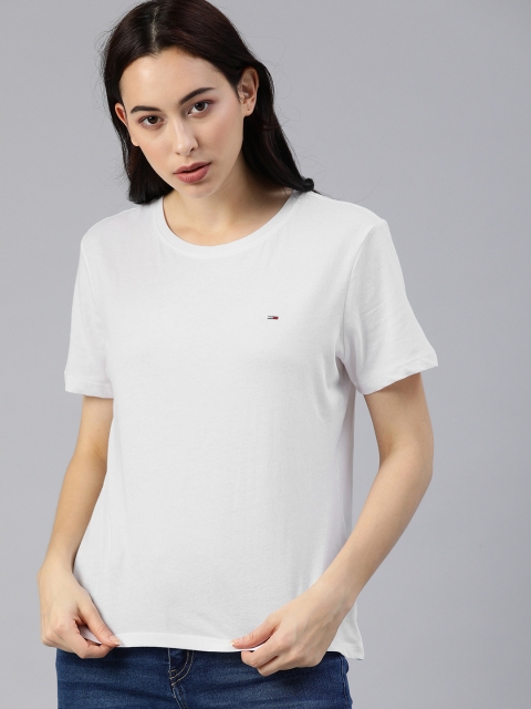 

Tommy Hilfiger Women White Pure Cotton Solid Round Neck Pure Cotton T-shirt