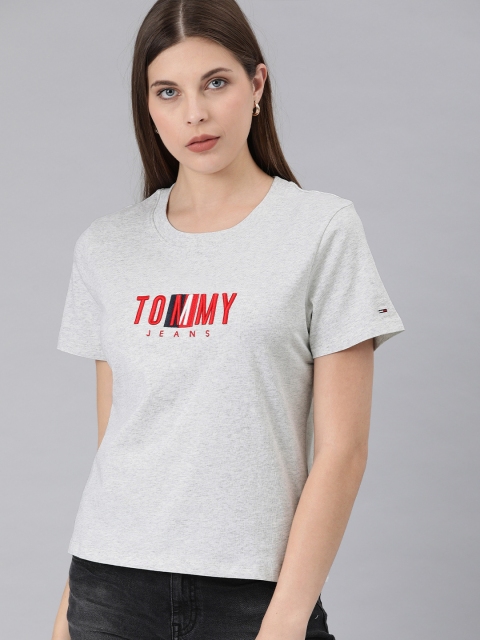 

Tommy Hilfiger Women Grey Melange Printed Round Neck T-shirt