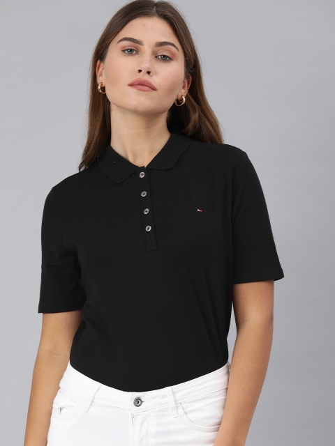 

Tommy Hilfiger Women Black Solid Polo Collar T-shirt